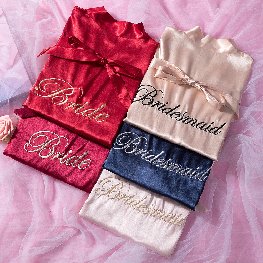 Female Sexy Nightgown Robe Kimono Gown Mini Satin Embroidery Bride Bridesmaid Wedding Gown Gift Casual Sleepwear Homewear Female Sexy Nightgown Robe Kimono Gown Mini Satin Embroidery Bride Bridesmaid Wedding Gown Gift Casual Sleepwear Homewear