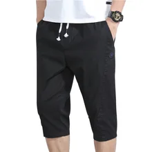 Мужские брюки Капри Лето стиль корейский стиль Молодежные красивые мужские хлопковые однотонные повседневные свободные модные мужские брюки