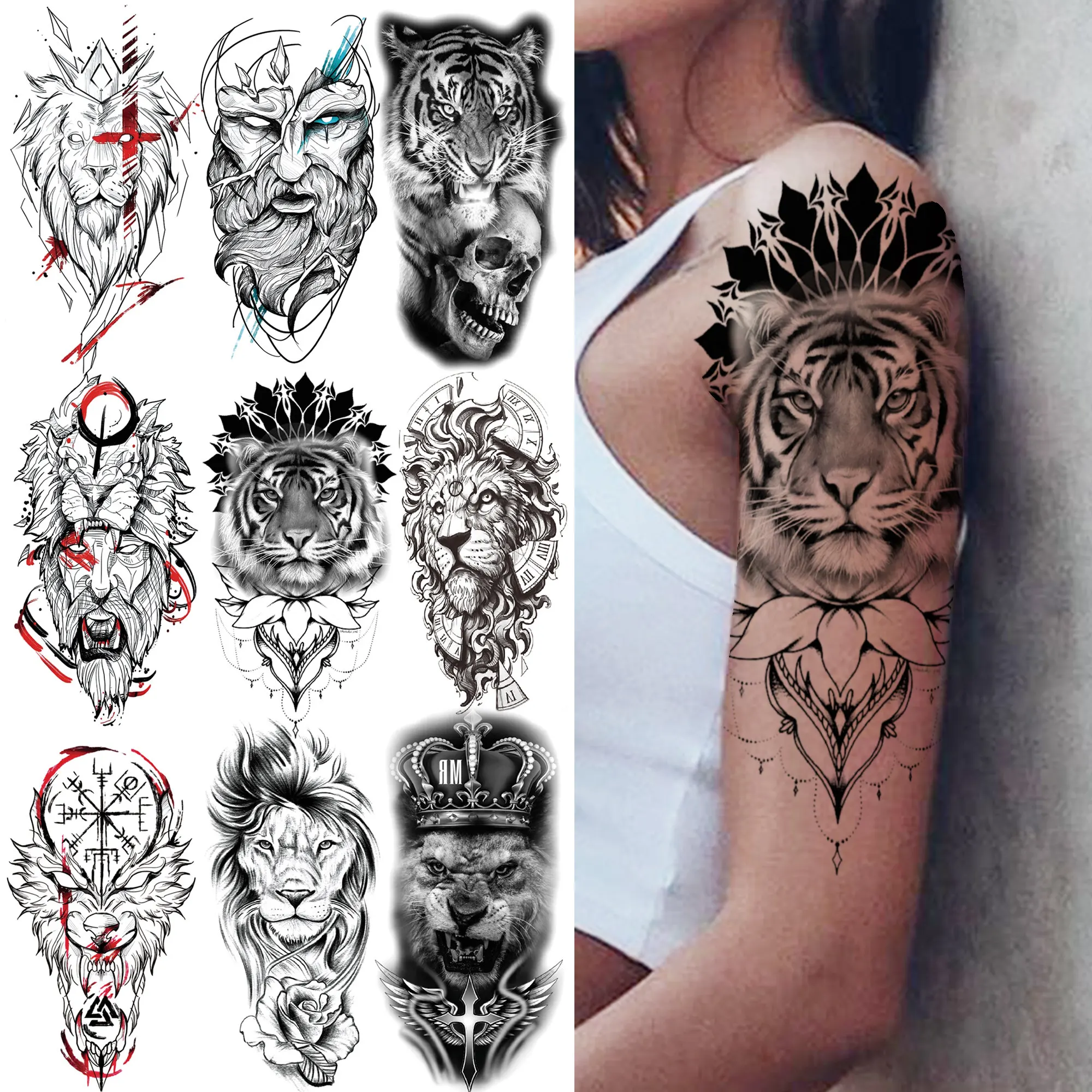 Tatouage Femme Tigre Tribal Tatouage Temporaire Tribal Tigre, Pour Femmes, Hommes, Enfants, Faux Loup,  Boussole, Animal, Crâne De Lion, Couronne, Dieu, Autocollant - Temporaire  Tatouages - AliExpress
