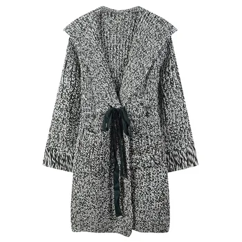 

Runway Oversized Long Cardigan Women Winter Sweater Sash Knitted Cardigan Female Warp Lace Up Hooded Coat Pull Jumper Belted