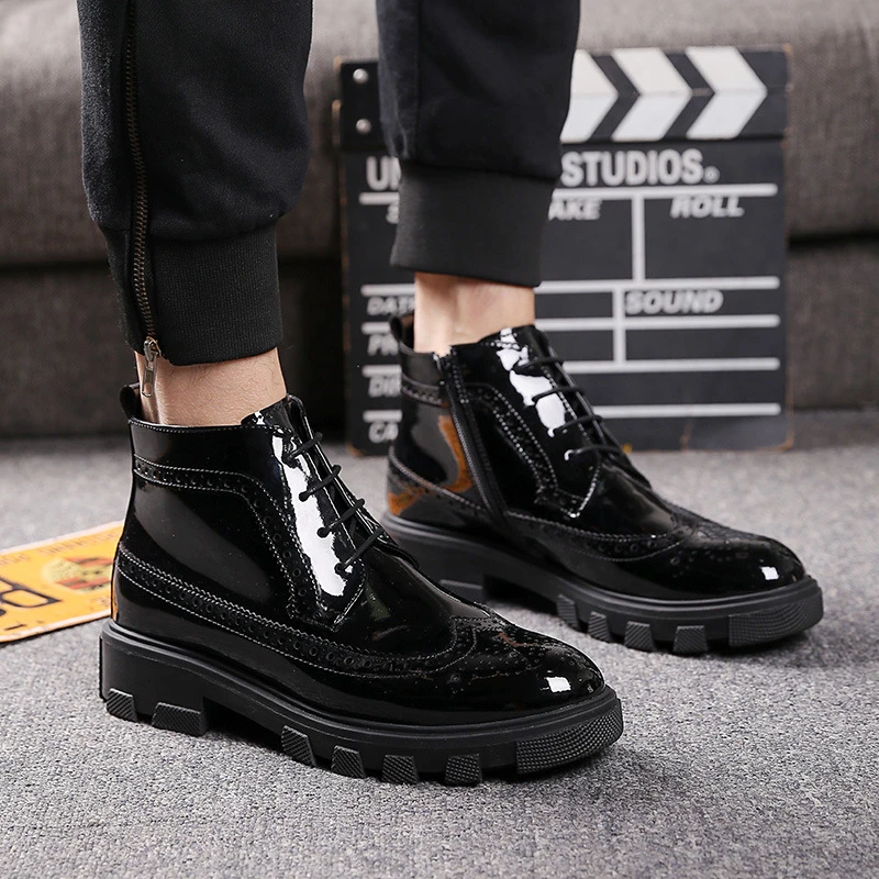 Botas de plataforma brogue para hombre, formales de negocios, de charol, Botines básicas| AliExpress