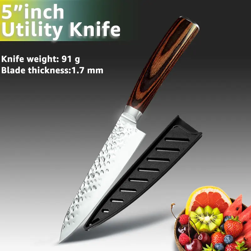 5 in utility knife Набор кухонных ножей, ножи шеф-повара, японские 7CR17 440C, высокоуглеродистая Нержавеющая сталь, Santoku, нож для нарезки мяса - Цвет: 5 in utility knife