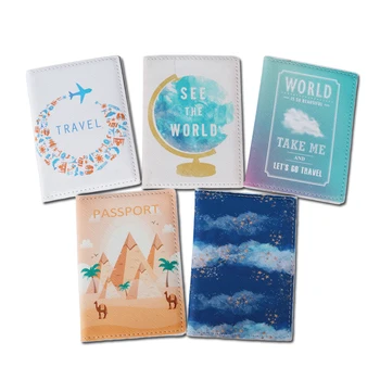 

Travel Around The World Series Passport Cover Leather Bank Credit Card Case Ticket Folder Men and Women Passport Holder 1PC