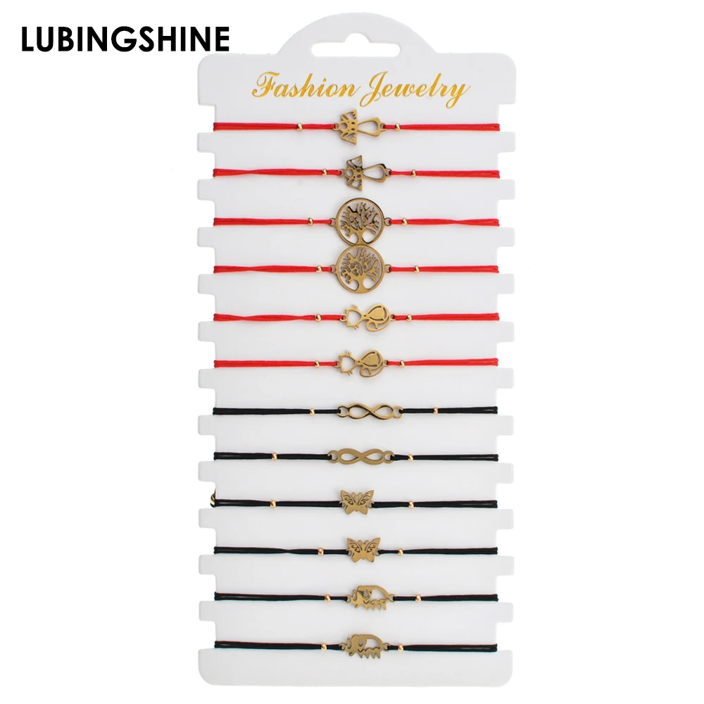 

12pcs/Set Handmade Woven Rope Chain Bracelet Set Stainless Steel Tree of Life Butterfly Charms Bracelets for Women Girls Jewelry