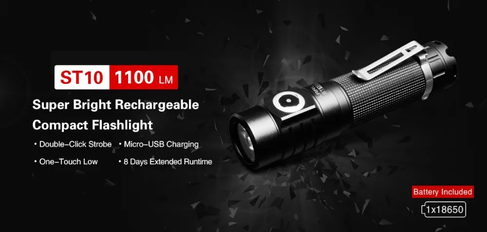 Bateria + Carregamento Lanterna com 18650 Klarus Lanterna Cree Xm-l2 u2 1100lm Feixe Distância 115 Metro Luz Li-ion Usb St10 Led 1 li-ion + carregador usb, lâmpada de 115