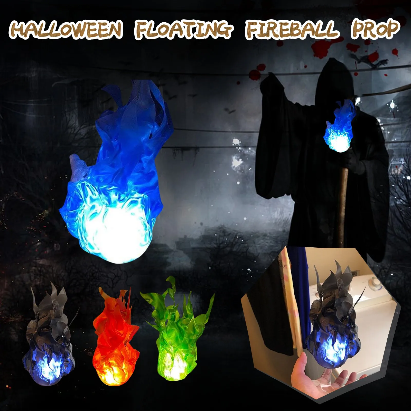 Halloween Floating Fireball Prop Mysterious Plastic Suspension Flame