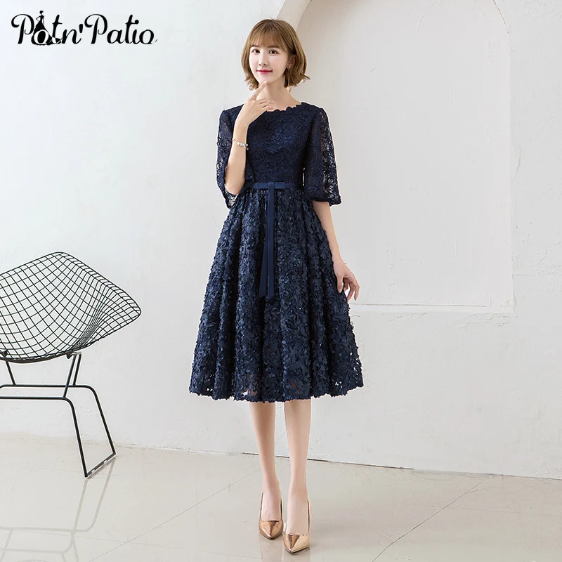 

Navy Blue Medium Long Lace Evening Dresses With Cap Sleeves 2019 Elegant Plus Size Mother Of The Bride Dresses For Wedding Party