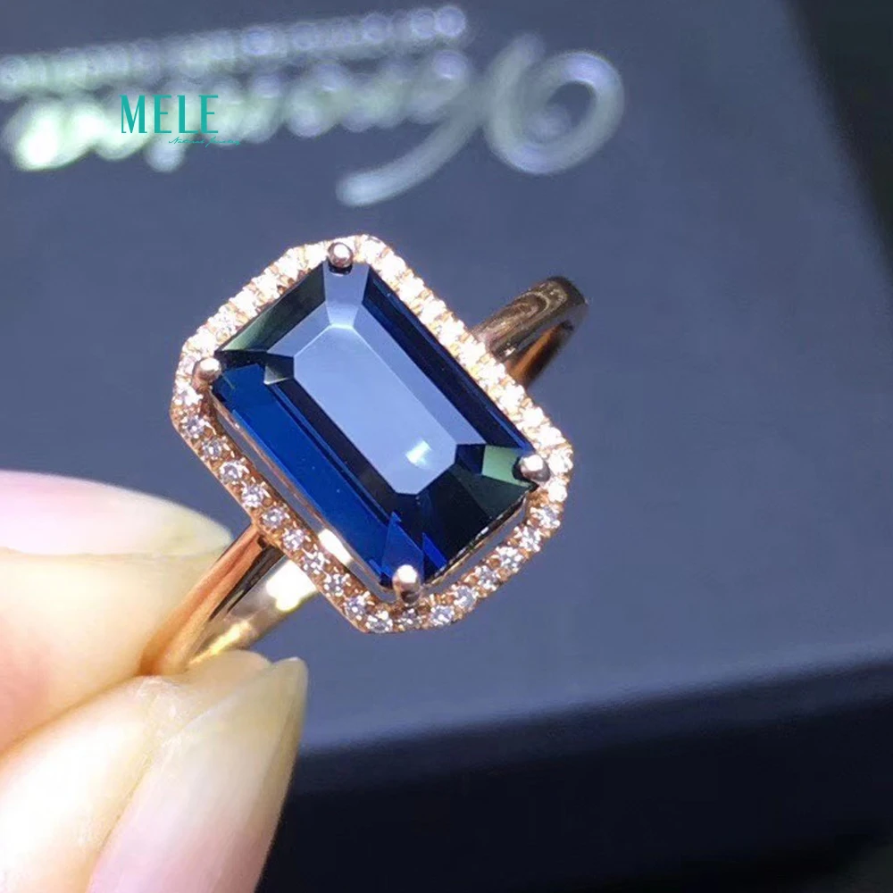 Натуральный Синий Турмалин 9*6 мм 3.5ct чистый синий 18 К кольцо соответствующие натуральный бриллиант