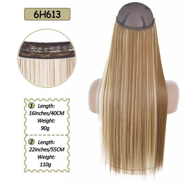 Synthetic No Clip Halo Hidden Hair Extension Ombre Artificial Natural Fake False Long Short Straight Hairpiece Blonde For Women 6H613