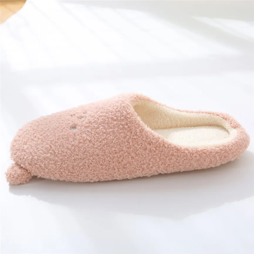 Cute Bear Cotton Slippers Women's Winter House Fur Slippers Slip-On Anti-Skid Female Flat With Soft Sole Shoes Snow Slippers 70