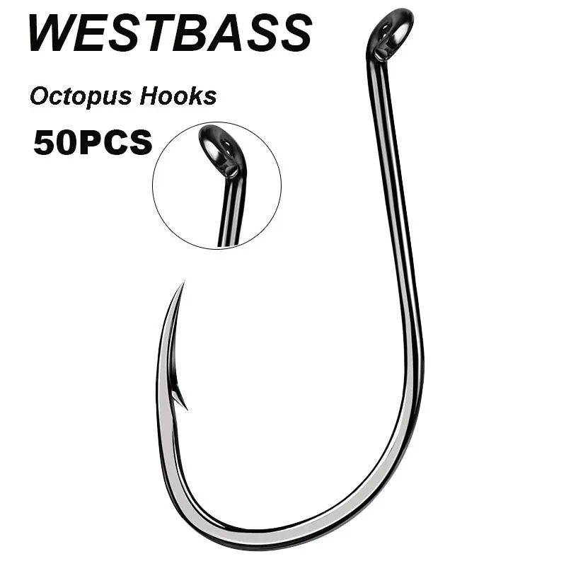 WESTBASS 50PCS Barbed Octopus Hooks 1/0-8/0# High Carbon Steel Single Hook  Anzol Ring Eye Fishing Hooks Offset Fishhooks Pesca - AliExpress