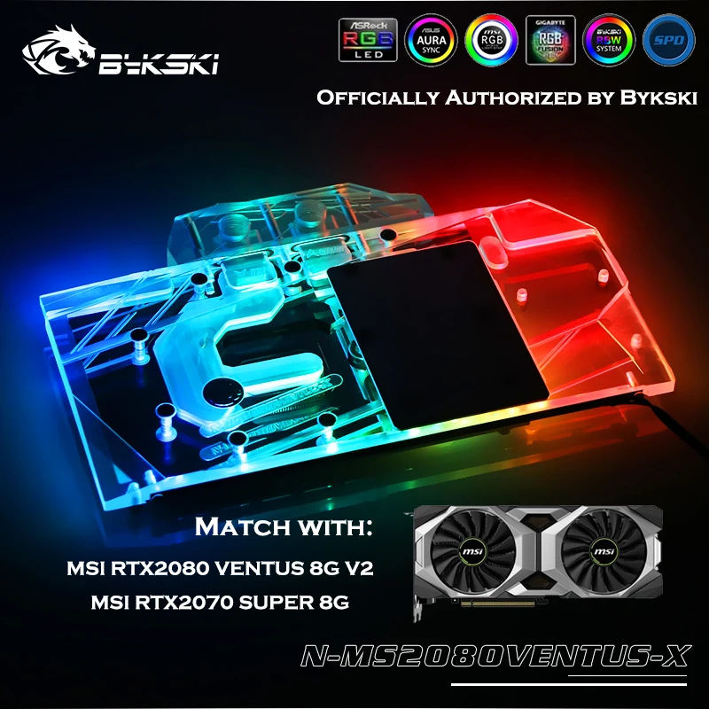 Bykski N-MS2080VENTUS-X полный охват GPU водный блок для MSI GEFORCE RTX2080 VENTUS 8G V2/MSI RTX2070 Супер 8G видеокарта