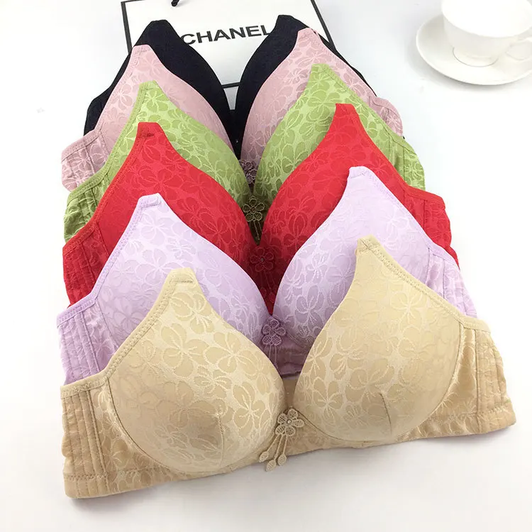 Women's Solid Color Bra Comfortable Non-Steel Ring Bra Non-Magnetic Non-Steel Ring Middle-aged Breathable Underwear