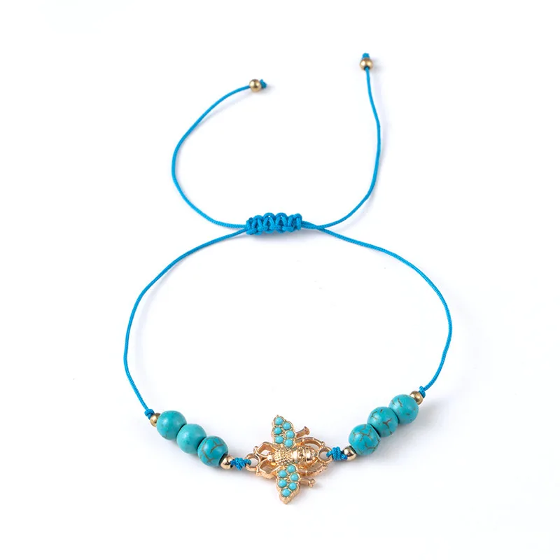 Boho натуральный камень ручной работы женский браслет модный синий бабочка Пальма дерево Любовь Сердце Сова браслет для женщин подарок ювелирные изделия - Окраска металла: B020741