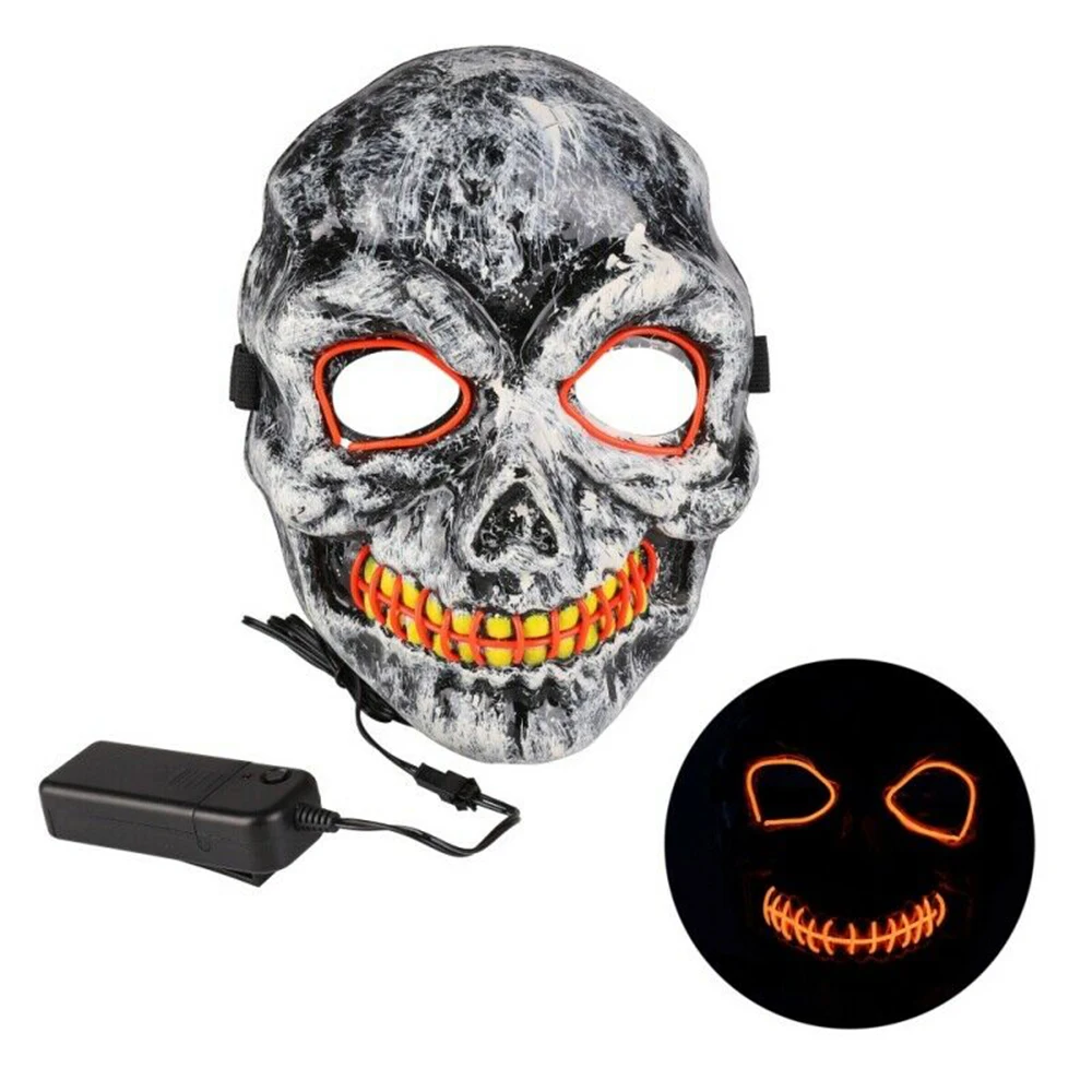 Синий Halloween Cosplay Skeleton LED Mask Glow Scary EL-Wire Mask Light Up Masks Glow In Dark grimace mischief mask for festival party - Цвет: Синий