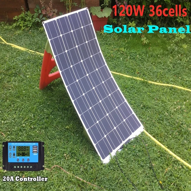 US $114.29 120W 36 Cells 18V Flexible Solar Panel with 20A Solar Controller for 12V Battery Charging RV Boat C
