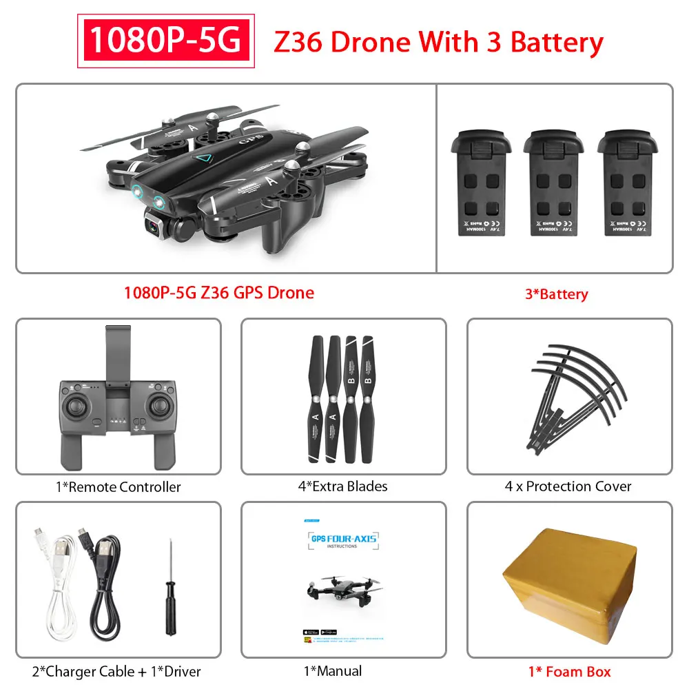 ZWN Z36 gps Квадрокоптер с 720 P/1080 P/4 K HD камерой Rc вертолет gps с фиксированной точкой wifi FPV Дрон следуй за мной режим vs SG900-S E520S - Цвет: 1080P-5G 3B Foam