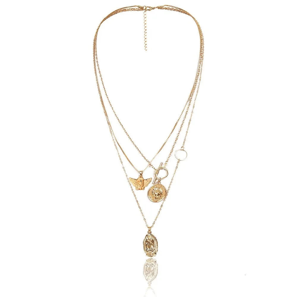 Multi Layer Chain Angel Pendent Choker Necklace | Muduh Collection