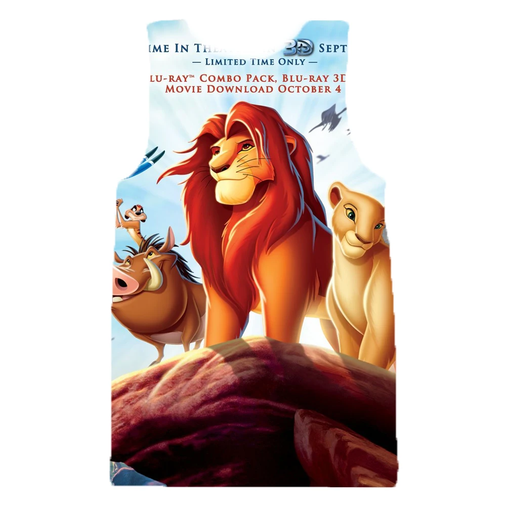 Movie Lion King/жилет с 3D принтом с героями мультфильмов; летний повседневный тренд; унисекс жилет; уличный стиль панк; унисекс жилет в стиле Харадзюку