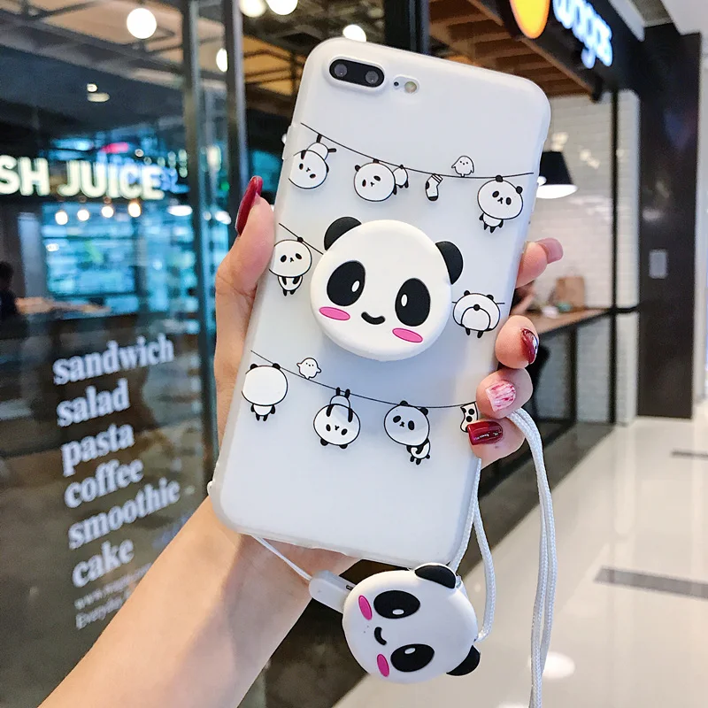 white 2 Забавный мультяшный чехол для телефона с пандой для iphone X XS чехол для MAX XR для iphone 7 6s 8 plus милый чехол кукла подставка поддержка мягкий чехол s Capa - Цвет: white 2