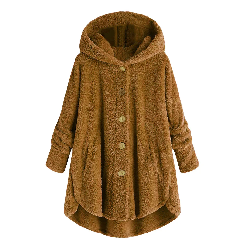 Зимние куртки, Дамское однотонное пальто, большой размер, на пуговицах, плюшевое пальто, с капюшоном, Свободный кардиган, шерстяное пальто, зимнее пальто, Chaqueta Mujer#20