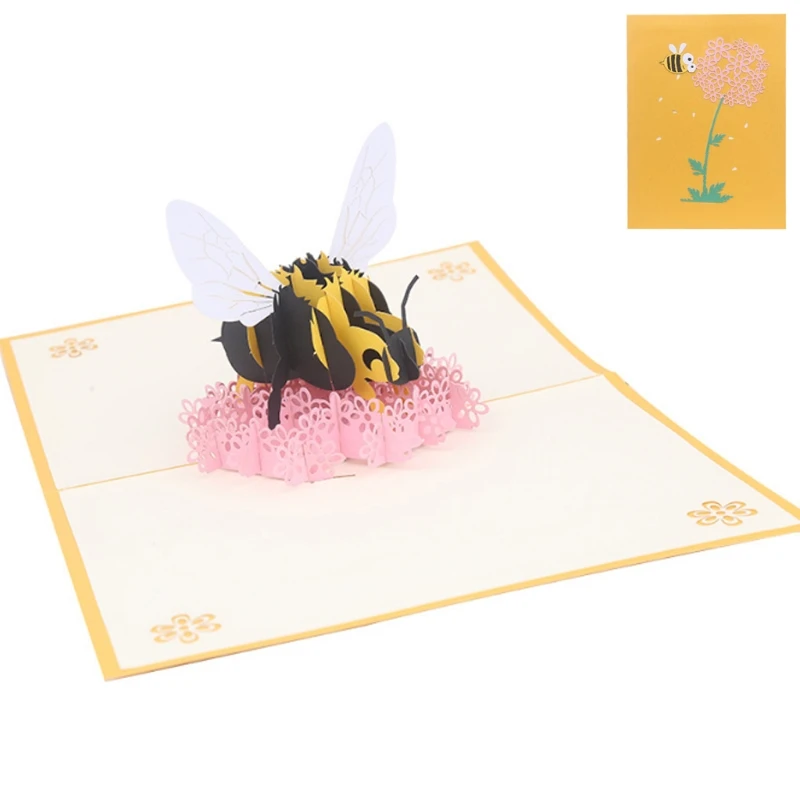  Bee Flower Greeting Cards Handmade Birthday Wedding Invitation 3D Pop Up Card 72XF - 4000389123346