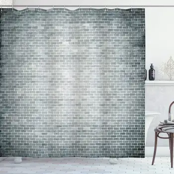 

Wide Tap Shower Curtain by, Grunge Brick Wall Featured Urban Life Construction Architecture Artisan Photo Print, Fabric Bathroom