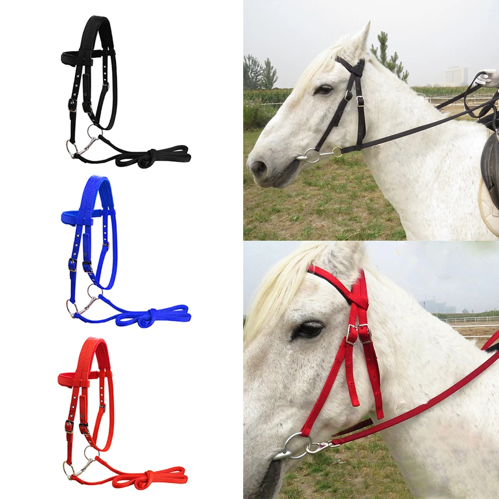 3 Pack Horse Bridle Rein Harness Headstalls Removable Snaffle Nylon Webbing