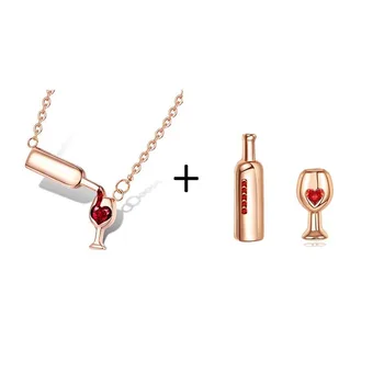 

Love Wine Pendant Necklaces and Stud Earrings for Woman Fashion Original Cubic Zirconia Jewelrt Set Unique Design Jewelry Gifts