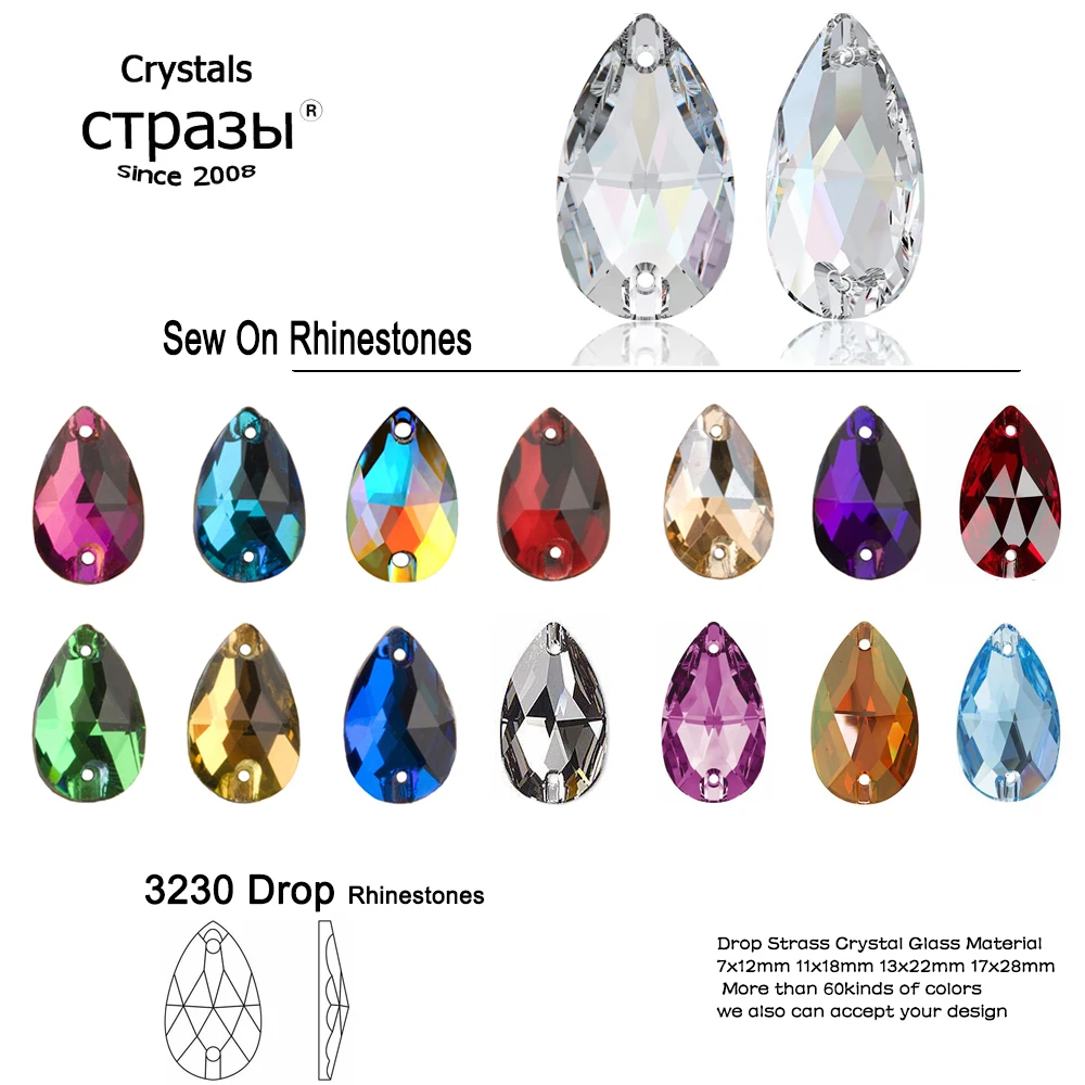 

6A Crystal Strass Fashion Shiny Sewing Stones Tear Drop Sew On Rhinestones For Craft Dress decoration bags garment shoes