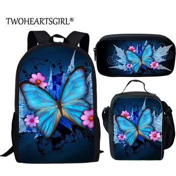 

Twoheartsgir Butterfly 3d Print School Backpack for Teen Girl Children Bookbag Classic Animal Kids Bagpack 3pcs/Set Mochila