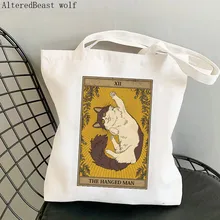 

Women Shopper bag The Hanged Man cat Tarot Kawaii Bag Harajuku Shopping Canvas Shopper Bag girl handbag Tote Shoulder Lady Bag