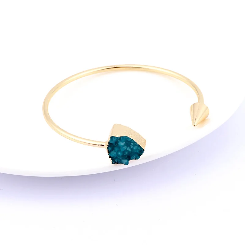 Boho European Jewelry Round Druzy Resin Bangles Triangle Asymmetry Hand Cuff Adjustable Bracelet For Women Bangles Bileklik (2)