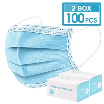 

100 PCS Disposable Mask 3 Layer Masks Face Mouth Masks Cover Filter Dustproof Ear Loop Earloop Mask Safety Breathable Masks