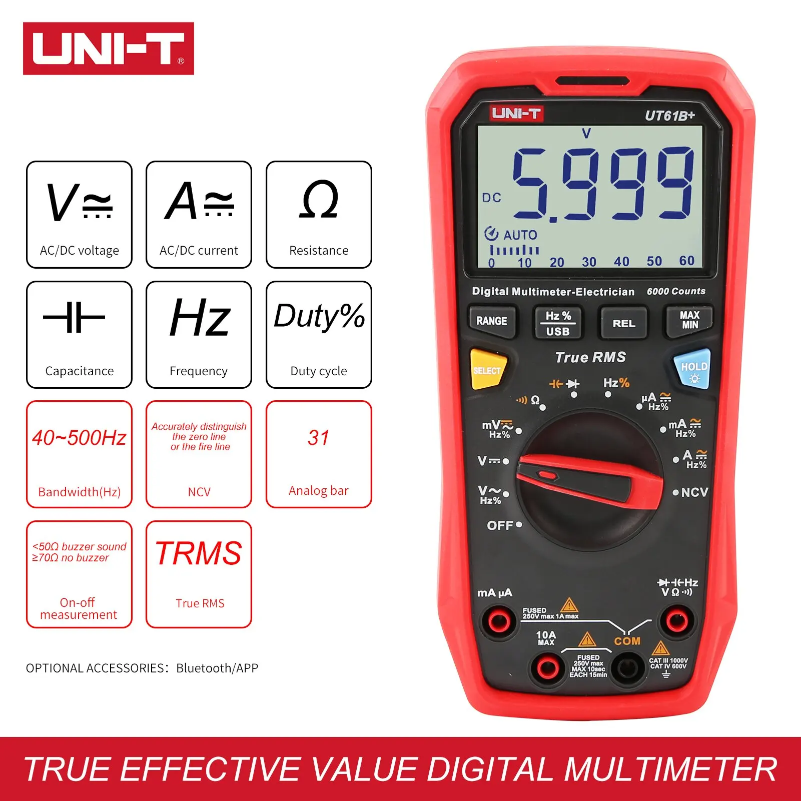 Умные Цифровые мультиметры UNI-T UT61B + 1000 в 10A емкость с зубьями напряжение