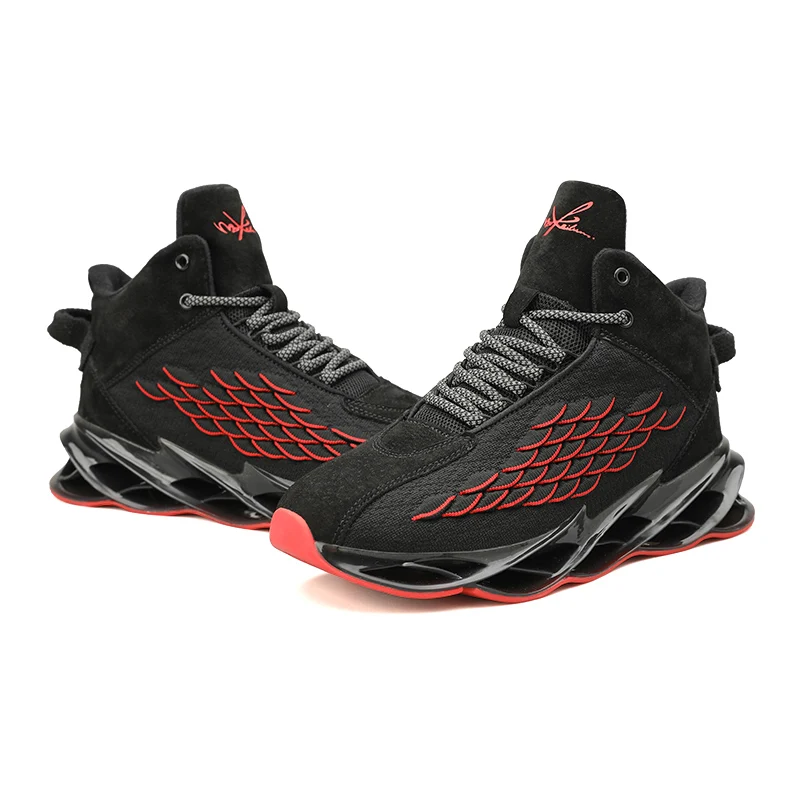 Men Casual Sneakers Stretchable Soft Sport Running Shoes Round Toe Air Mesh Platform Lace Up High Top Male Sneakers G126 - Цвет: Черный
