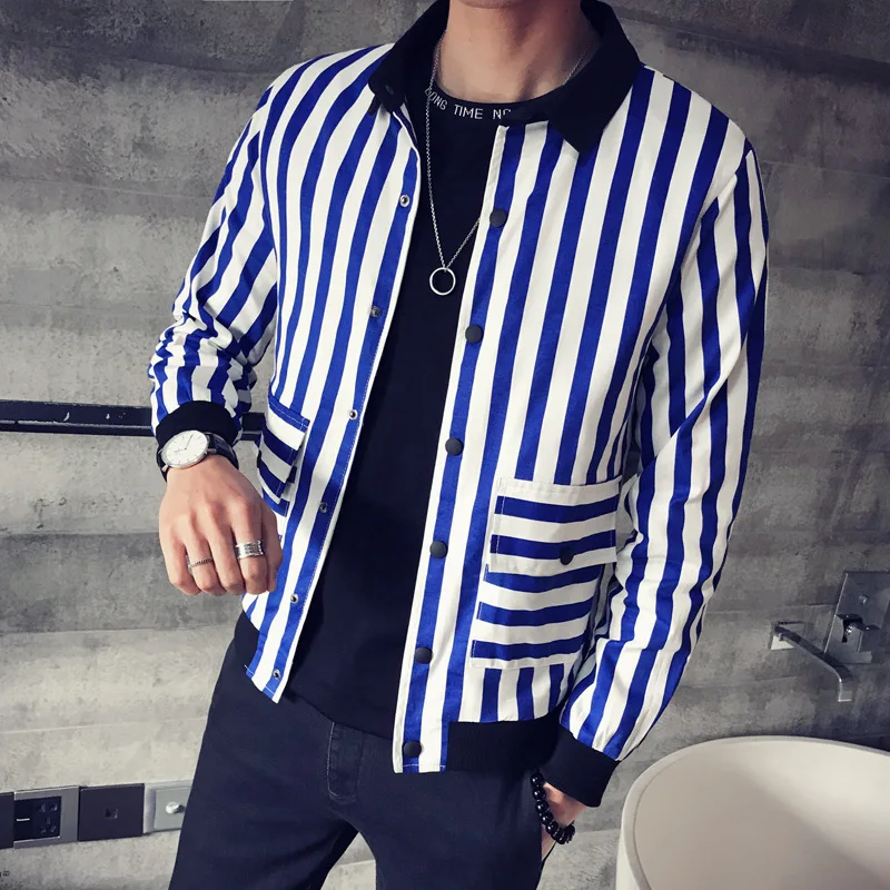 Chun zhuang kuan, мужская куртка, повседневная, модная, городская, Молодежная, универсальная, для улицы, для подростков, с длинными рукавами, верхняя одежда, в полоску, мужская одежда