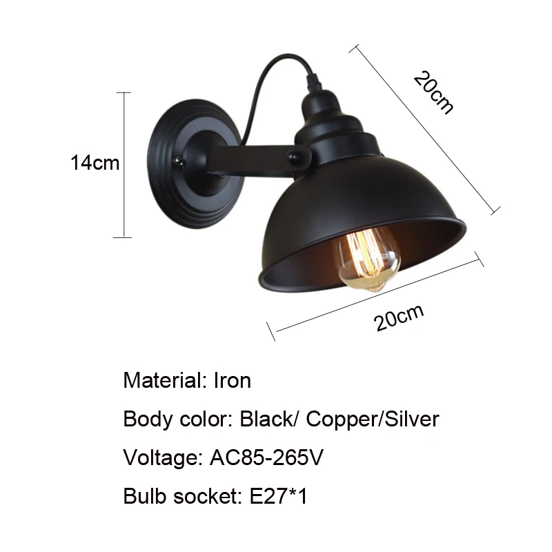 Vintage Wall Lamp E27 Industrial Wall Sconce Black Light For Indoor Lighting Adjustable Retro Loft Bedside Bedroom Light