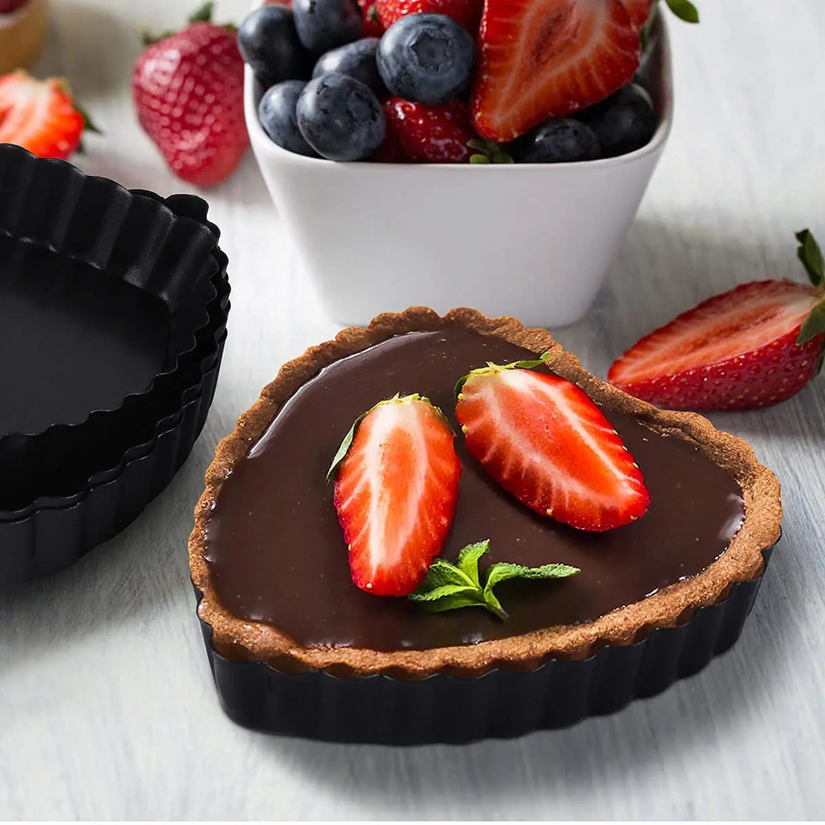 6Pcs Heart Shape Mini Tart Pan Set 4 Inch Nonstick Quiche Pan With Removable Bottom Cake Mold Carbon Steel Tart Tins Baking Tray