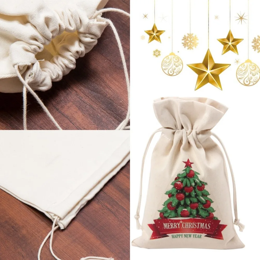 16x23.5cm Christmas Sacks Candy Bags Canvas Santa Sacks Xmas Gift Stocking Bag Christmas New Year Decorations For Home