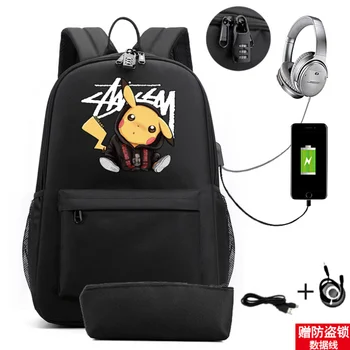 

Casual Pikachu College Laptop Backpack USB Charging Anti Theft Pokemon Travel Backpack For Teenager Canvas School Bag Mochila