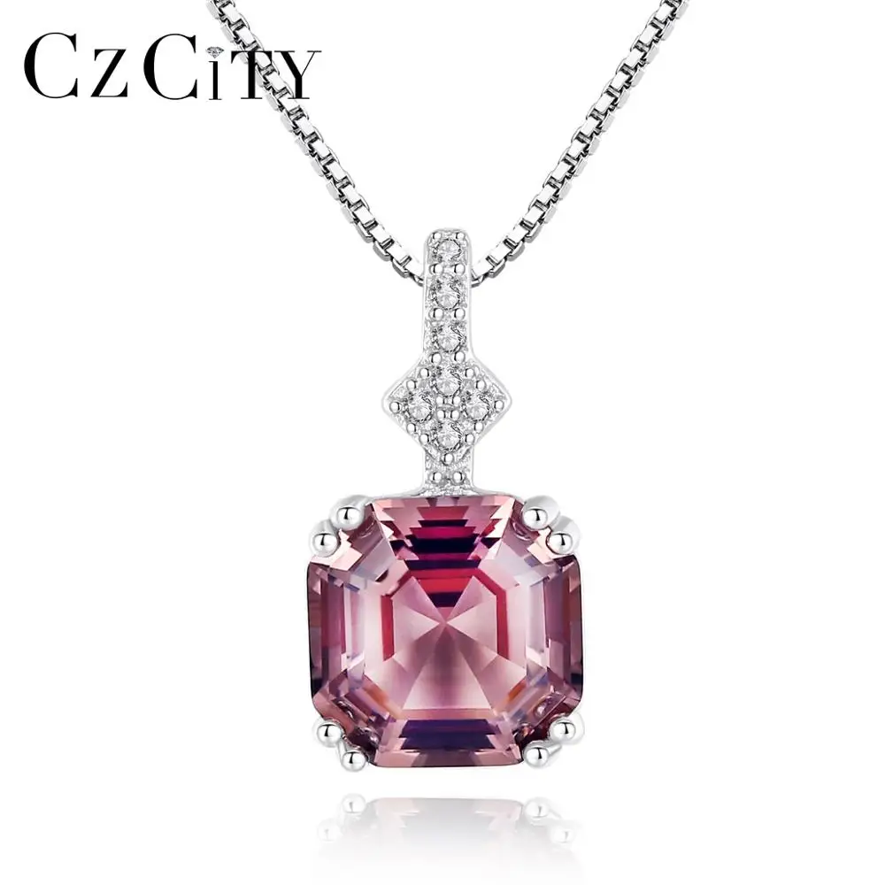 

CZCITY Genuine Smoke/White Emerald Cut Morgan Stone Topaz Sterling Silver 925 Pendant Necklace For Women Wedding Fine Jewelry