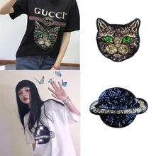 Аксессуары для одежды Вышивка Аппликация Кружева блестки кошка демон животное кошка DIY ткань взрывы прилива