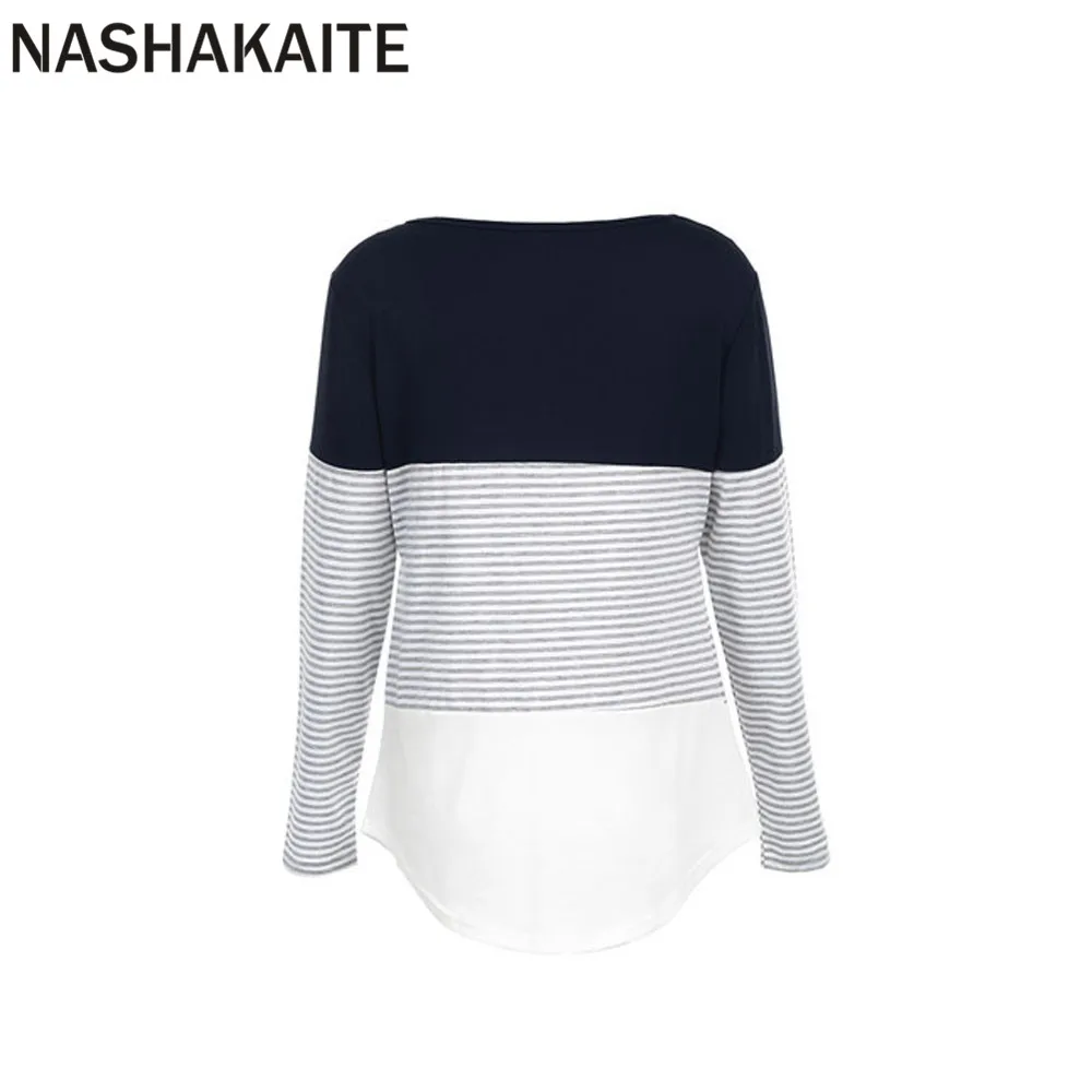 NASHAKAITE, Одежда для беременных, в полоску, с длинным рукавом, с круглым вырезом, топ для кормления, футболка, одежда для кормления грудью, женские топы