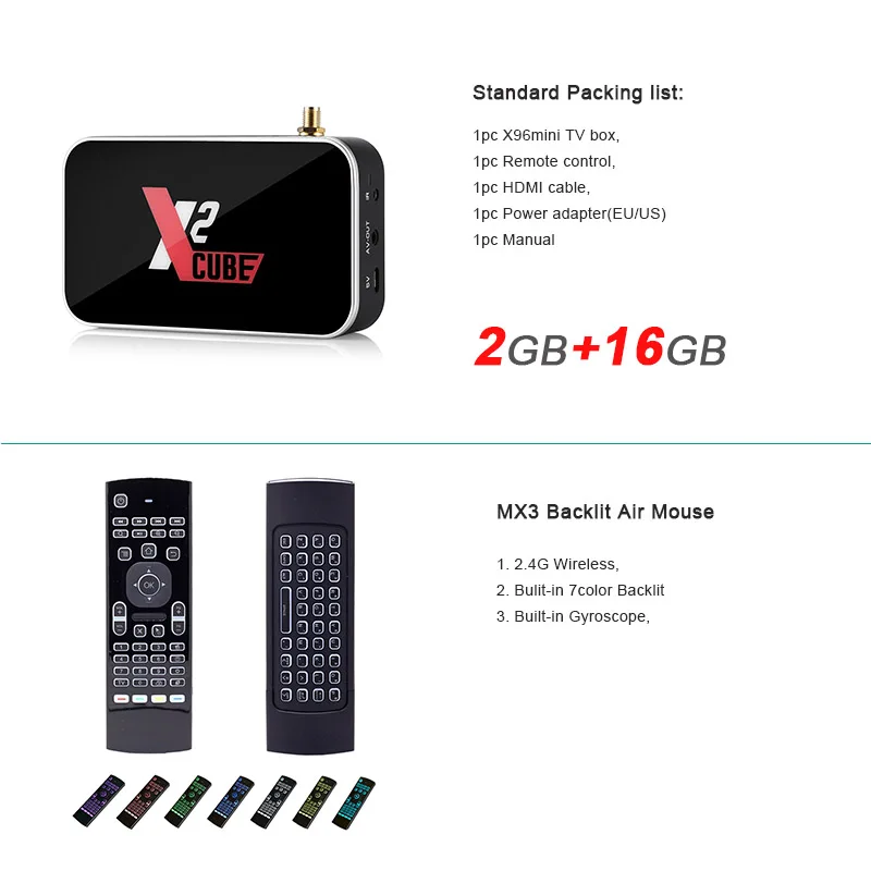 2GB 16GB add MX3RGB Ugoos X2cube Smart Android 9,0 ТВ-бокс Amlogic S905X2 2 Гб DDR4 16 Гб телеприставка 2,4 г/5 г WiFi 1000 м Lan 4K медиаплеер - Цвет: 2GB 16GB add MX3RGB