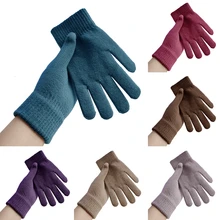 Preto luvas unisex inverno quente luvas de malha dedo cheio mulheres engrossar inverno quente outono luvas ao ar livre