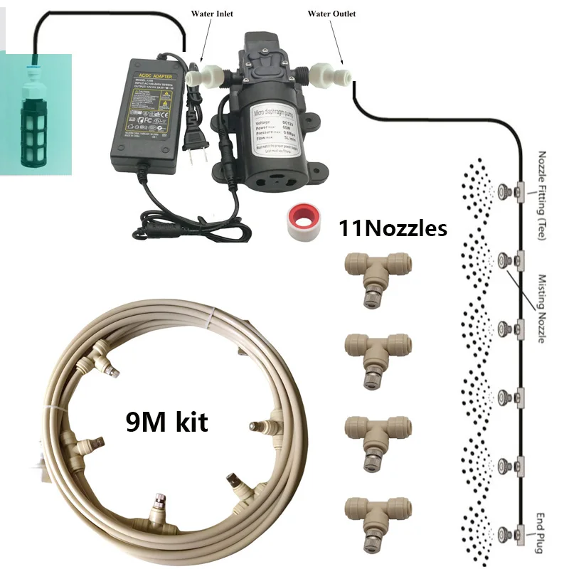 9M Beige Kit 6 м~ 18 м садовая система распыления воды спрей с насосом и силовым небулайзером для цветов растительная теплица орошения и запотевания сада - Цвет: 9M Beige Kit
