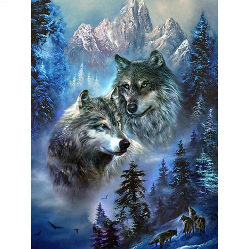 

Full Square Round Wolf Diamond Painting Picture Of Rhinestone 5D DIY Animal Diamond Embroidery Mosaic Home Decoration