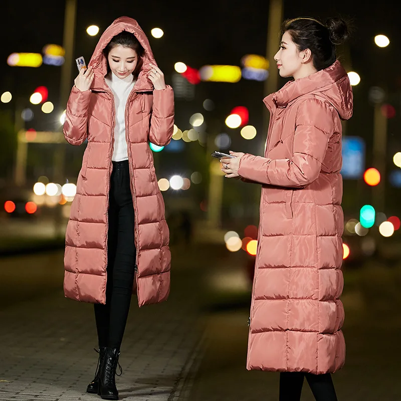 Slim Fashion Warm Women Coats And Jackets Long Hooded Solid Winter Padded Jacket Pockets Cotton Nice Parka Feminina