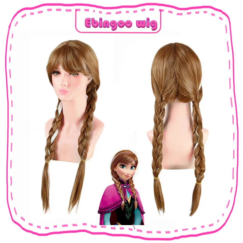 Ebingoo Anime Cosplay Princess Anna Wig Blonde Brown Braided Synthetic Fake Hair Halloween Costume Wigs for Adults